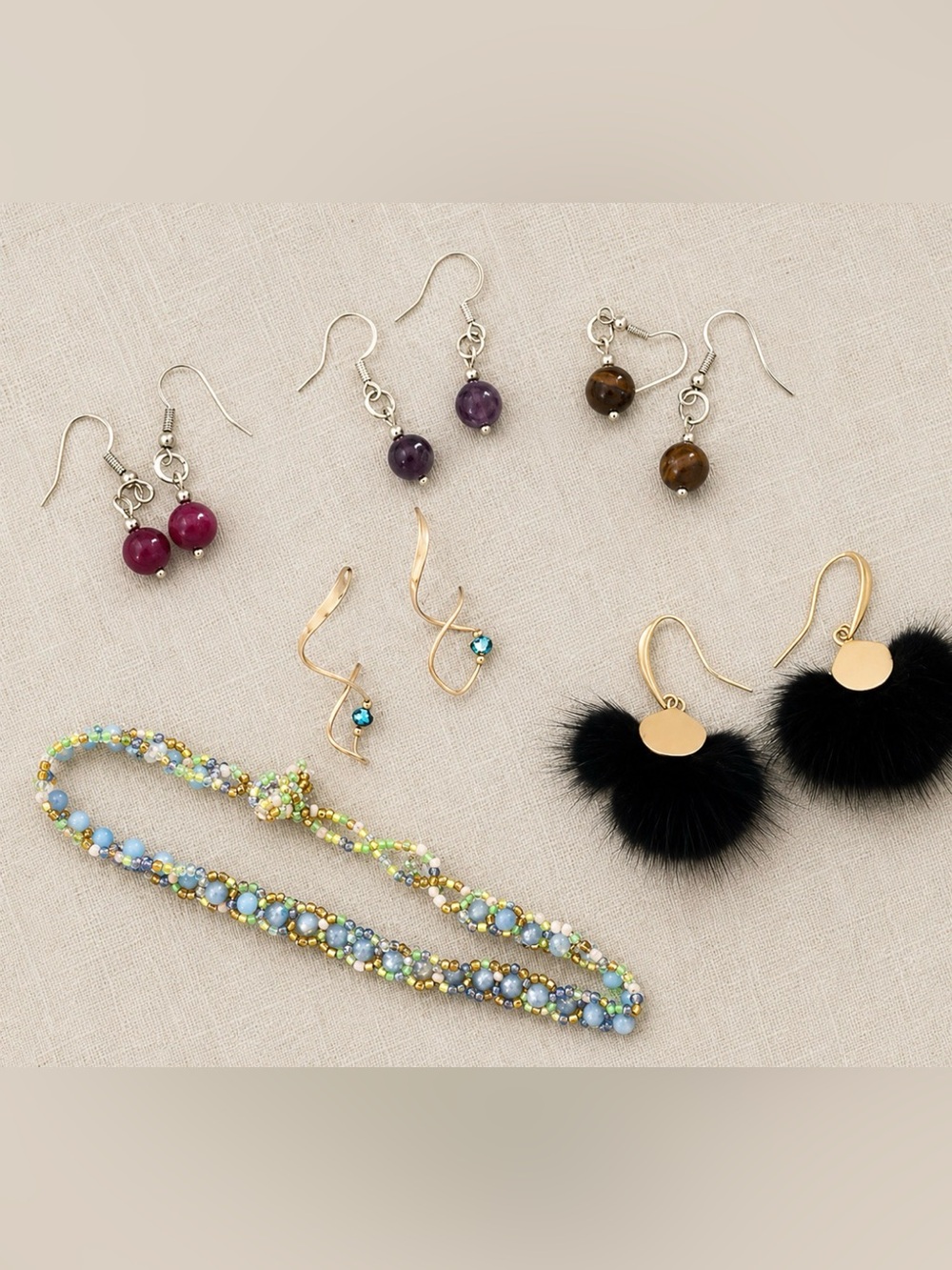 Boutique Handmade Jewelry Bundle 5 Earrings & Beaded Anklet Gift Set